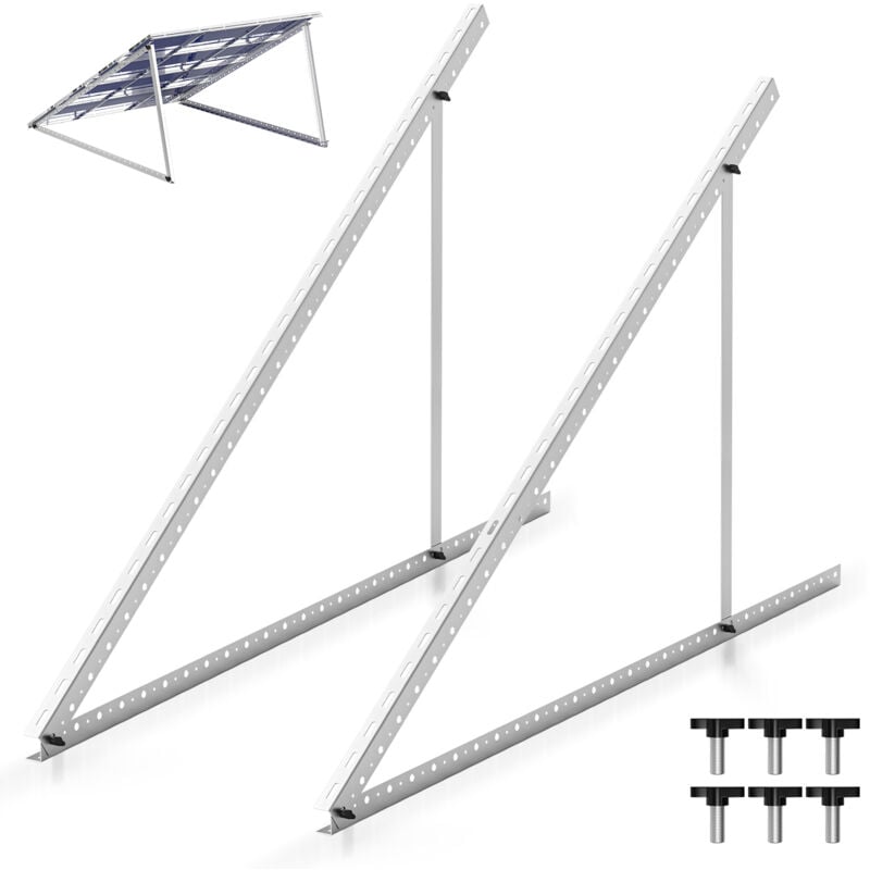 Randaco - swanew Support pour panneau solaire jusqu'à 104 cm - Toit plat pv - Réglable de 0 à 90 ° - Lot de 2 - Aluminium