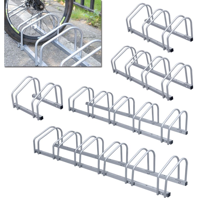 Randaco - Râtelier Vélos en Acier pour 2-6 Vélos, Fixation au sol, Antirouille et peu Encombrant, Ratelier Familial - 5 Vélos