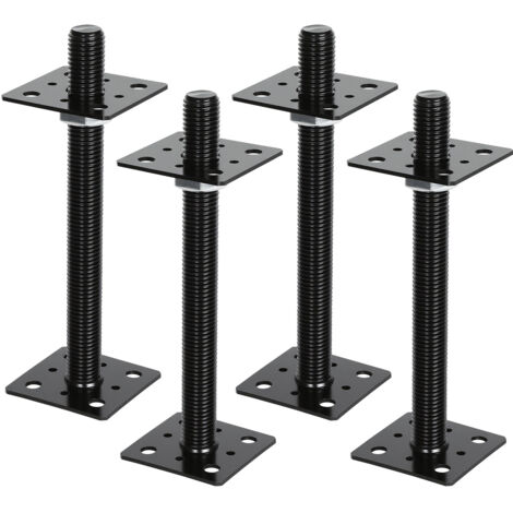 Randaco Supporto regolabile per pali, altezza regolabile per progetti in legno e giardino 30-250 mm Nero 4 pezzi