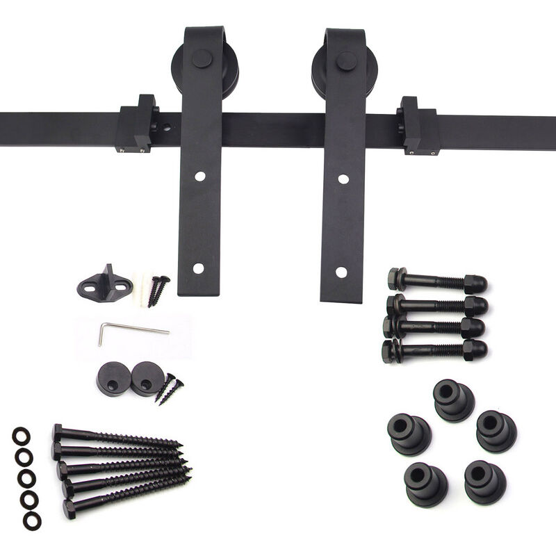 Hengda Kit de porte coulissante système coulissante Ferrure pour Système pour Portes Coulissantes avec rail de roulement Ensemble complet 200cm