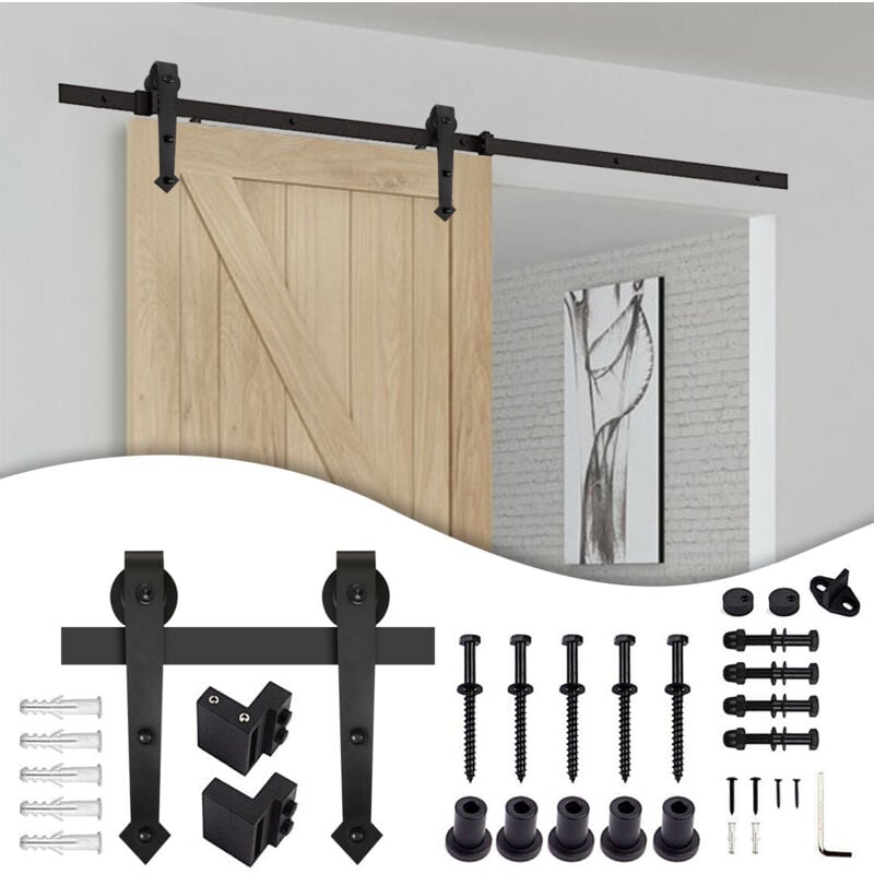 Einfeben Système de porte coulissante Ensemble d'accessoires pour Rail au sol Rail de porte à rouleau en bois Verre 150kg Pfeil 183CM