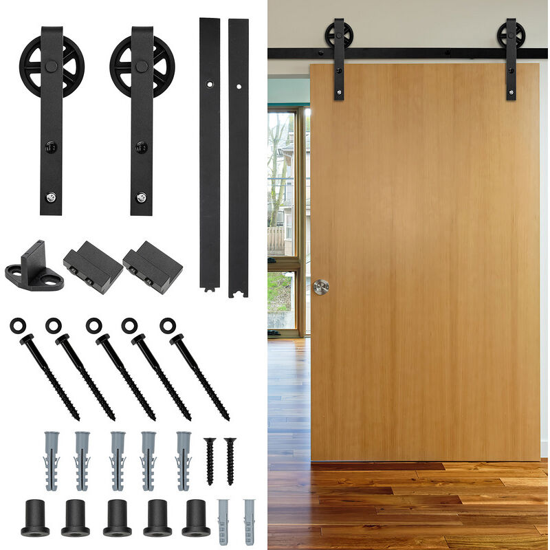 Einfeben Système porte coulissante Système de porte coulissante Kit de ferrure de porte coulissante Porte coulissante en bois—Riesenrad—200cm