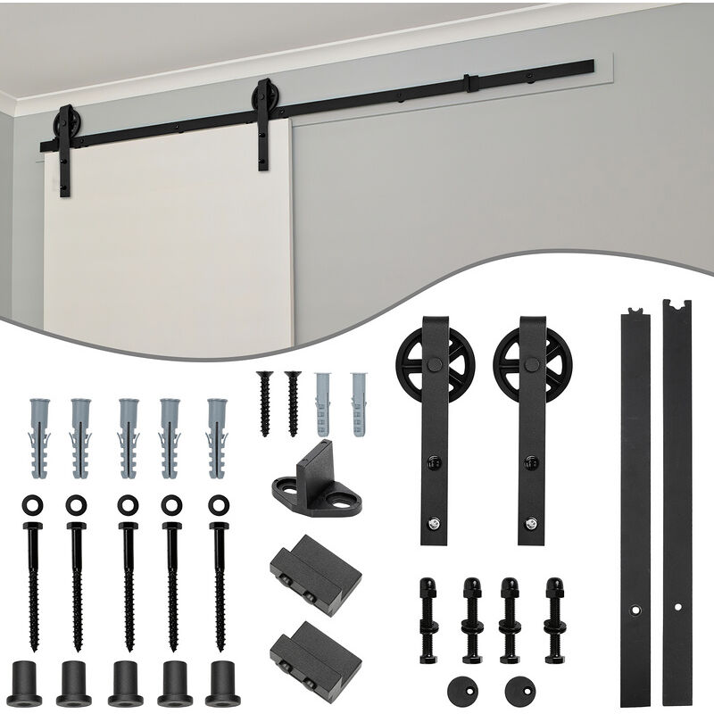 Randaco Système porte coulissante Système de porte coulissante Kit de ferrure de porte coulissante Porte coulissante en bois—Riesenrad—183cmSystème