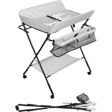 Randaco Table à langer pliable,Nouveaux-Nés Design Ergonomique, Maximum 20 Kg,Table à Langer avec Panier de Rangement à Côté,Gris