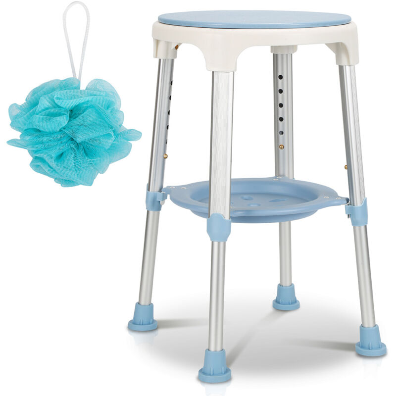 Randaco Tabouret de douche Siège de douche réglable en hauteur jusqu'à 136 kg aide à la douche - Avec étagère rotatif à 360° rond
