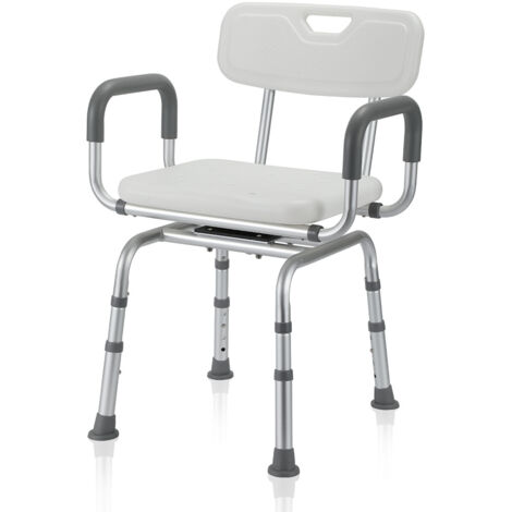 Randaco Tabouret de douche- Siège de douche- réglable en hauteur jusqu'à 136 kg tabouret de salle de bain - Avec dossier + rotation de 360 degrés