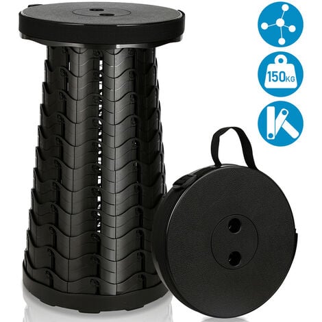 Randaco Tabouret télescopique tabouret léger petit pliant jusqu'à 150 kg chaise camping pliable noir