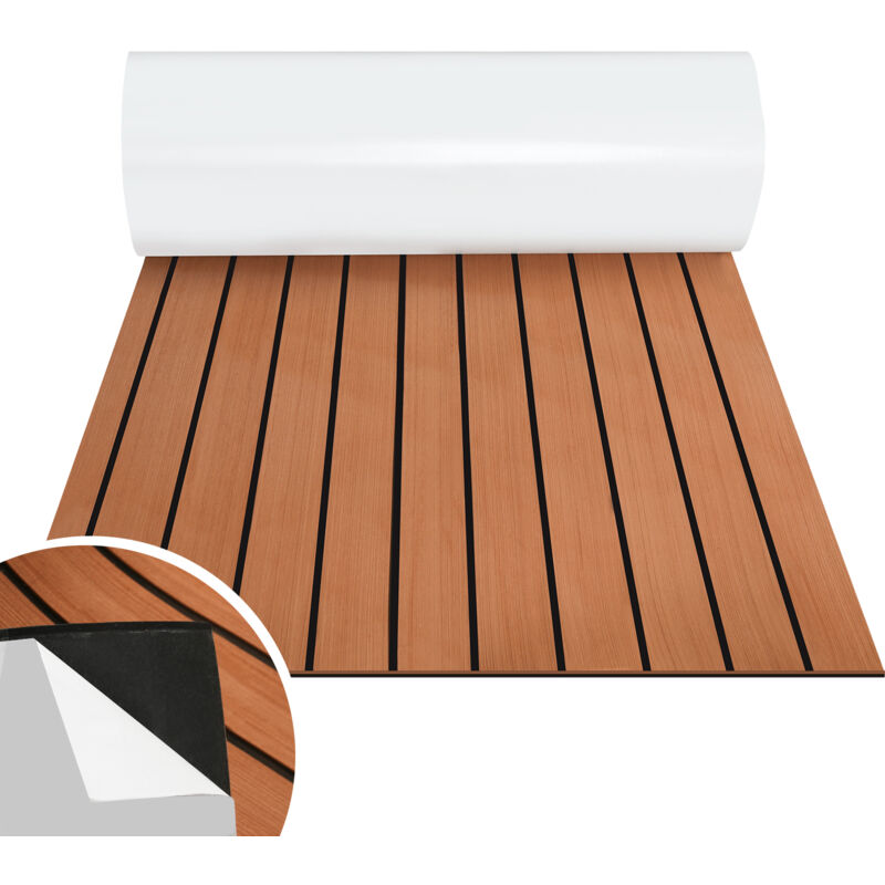 Randaco - Tapis de pont eva Tapis de bateau en mousse Feuille de pont en teck Faux bateau 1X Stripes 2400x600x5mm Marron