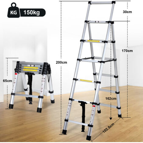 Randaco Teleskopleiter Ausziehleiter Klappleiter 1.7m+2.0m Stabil Anlegeleiter  Aluminium Stehleiter  bis 150kg