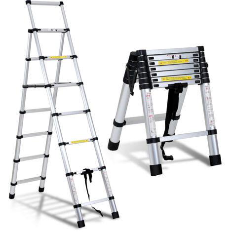 Randaco Teleskopleiter Ausziehleiter Klappleiter Stabil Aluminium Stehleiter 1.7m+2.0m