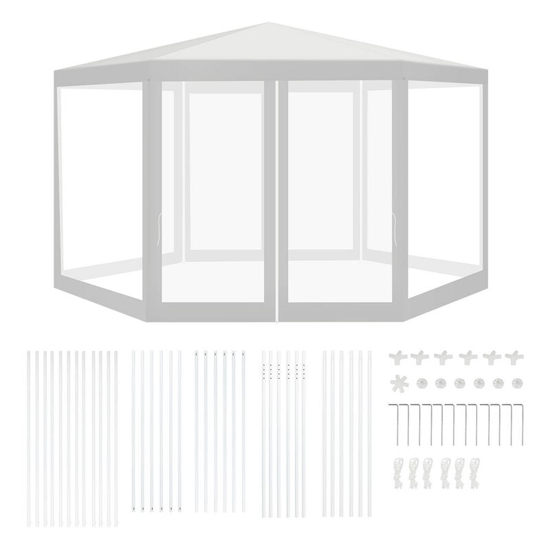 Einfeben - Tente avec moustiquaire de pique-nique,Outdoor Robustes de Camping Tonnelle tente de réception hexagonale 2x2x2m blanc