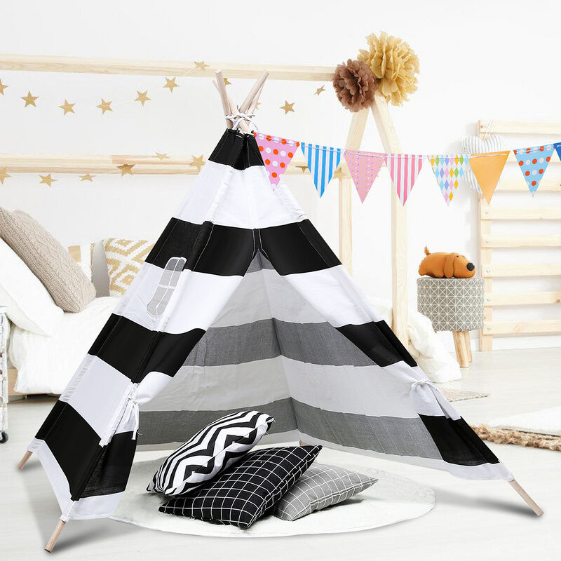 Tipi Tente pour enfants Tente de jeu indienne avec sac de rangement 120x120CM - Noir - Randaco
