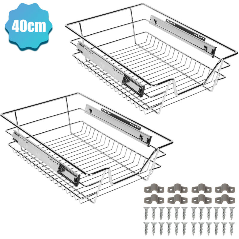 Randaco 2X Tiroir de Cuisine Télescopique d’Armoire de Cuisine Tiroir télescopique Tiroir suspendu Tiroir Argent 40CM