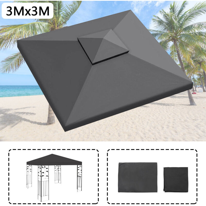 Randaco - swanew Toit de rechange pour abri Toit de tente pour pavillon pliant Toit de pavillon Bâche de toit 3x3M Anthracite