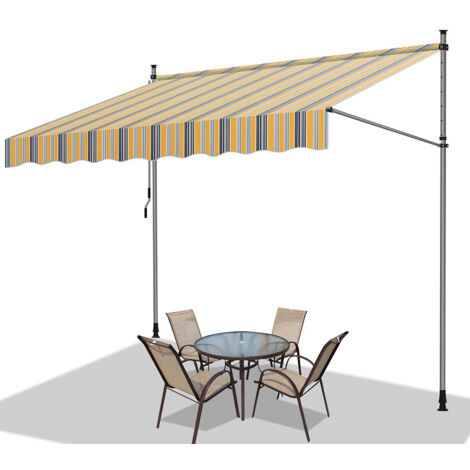 Randaco Toldo de balcón amarillo y azul, 300x120 cm, retráctil, protección UV, para terraza