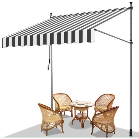 Randaco Toldo de balcón gris claro, 250x120 cm, retráctil, protección UV, ideal para terraza y jardín
