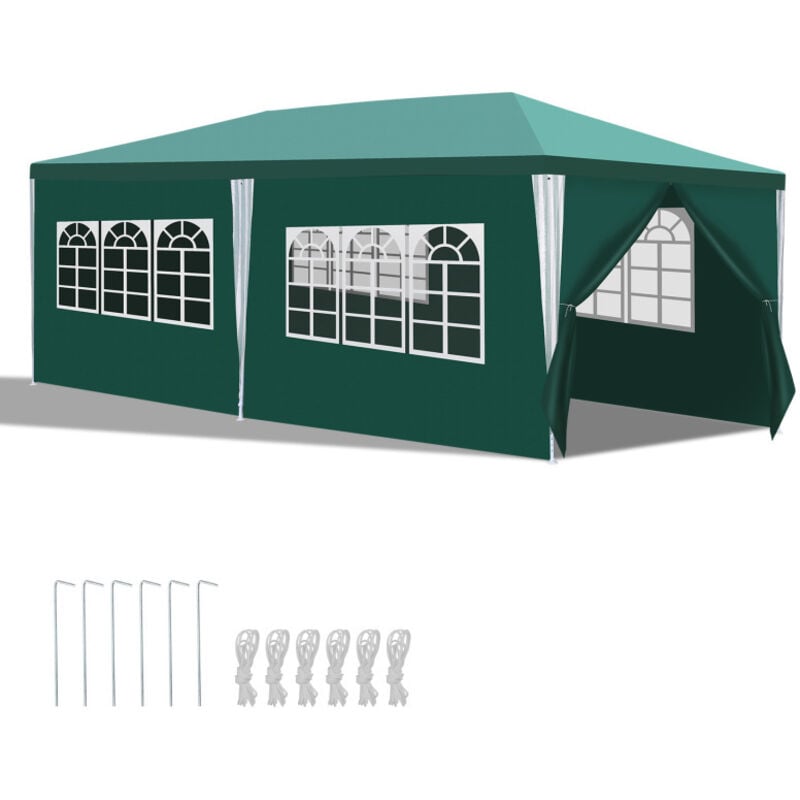 Einfeben Tente Pavillon Tente de Jardin – Facile à nettoyer, durable avec parois latérales, pavillon de fête parfait 3x6m Vert