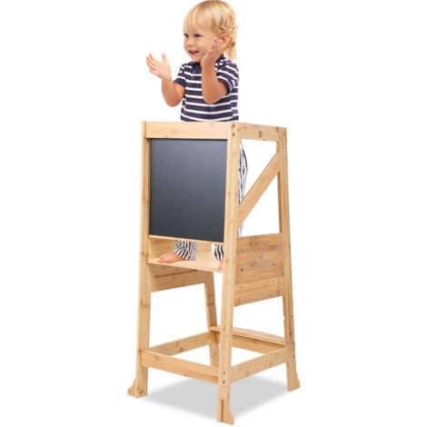 SWANEW Randaco Torre di apprendimento in legno, Torre di osservazione per bambini, Sgabello Baby Step con lavagna -