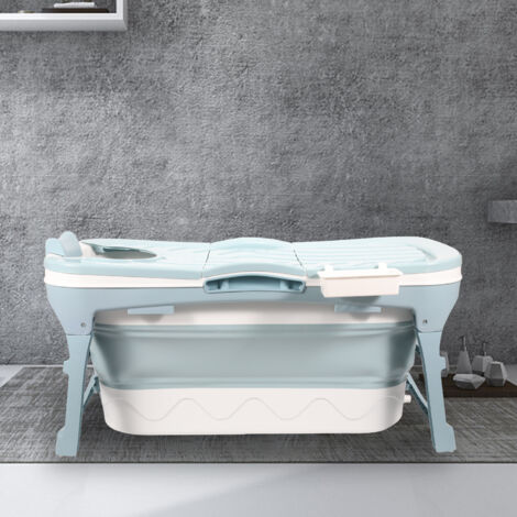 Randaco Vasca da bagno pieghevole 118x60x50cm Vasca da bagno pieghevole in plastica con ripiano per bambini e adulti