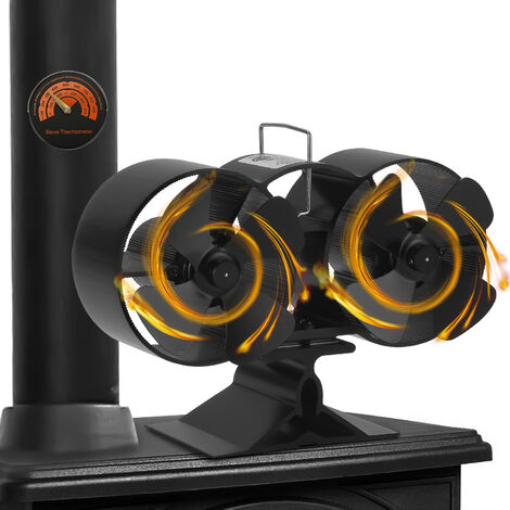 Randaco Ventilatore per stufa a legna a 8 pale con termometro - Nero