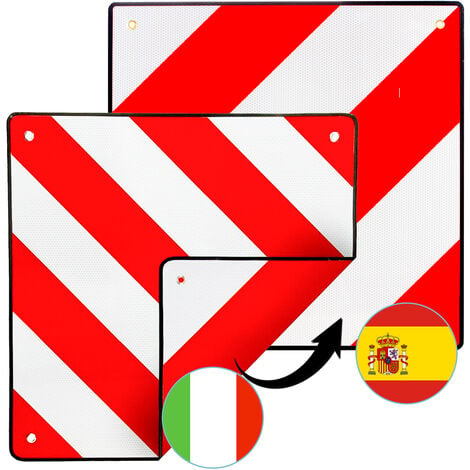 Randaco Warntafel für Italien und Spanien, 2in1 50x50cm Aluminium Warntafel, Reflektierend, für Fahrradträger, Heckanhänger, Wohnwagen, Anhänger