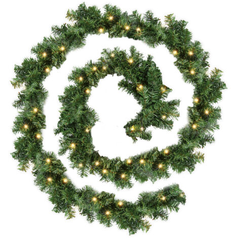 Randaco Weihnachtsgirlande mit Beleuchtung Lichterkette Deko 100 LEDs Innen Außen Grün 5M