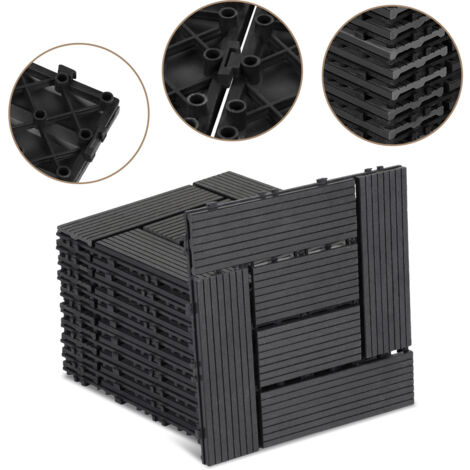 Randaco WPC Terrassenfliesen, 30x30 cm, 110er Spar Set für 10m², Anthrazit in Holzoptik, für Garten Balkon Bodenbelag mit Drainage und Klicksystem