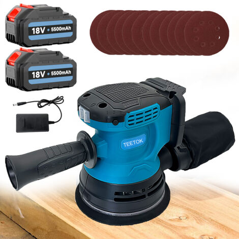 Random Orbital Sander, Cordless 125mm Palm Sander ,3Speed ,Compatible with Makita Battery, +125mm 12Pcs Sandpapers 2X 3.0Ah Batteries and Charger, for Woodworking Polishing Sanding