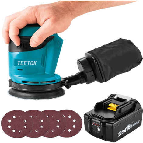 Random Orbital Sander,Cordless Orbital Sander,18V Ø 125mm Sander, Compatible with Makita Battery, with 4PCS Sandpaper + 1x 5.5Ah Battery (Charger Not Included)