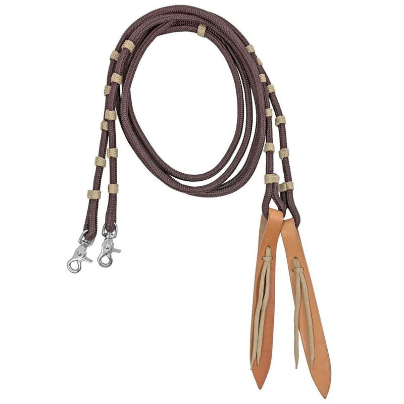 Taglia unica, Noir: Rênes Romal en tissu avec finition cuir
