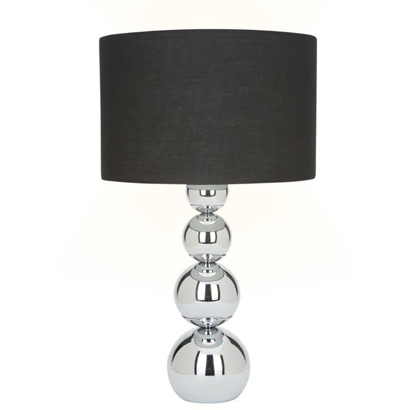 Image of Lampada da comodino con dimmer tattile lampada da tavolo cromata lampada da soggiorno lampada da lettura, metallo cromato tessuto nero, 1x E14, DxH