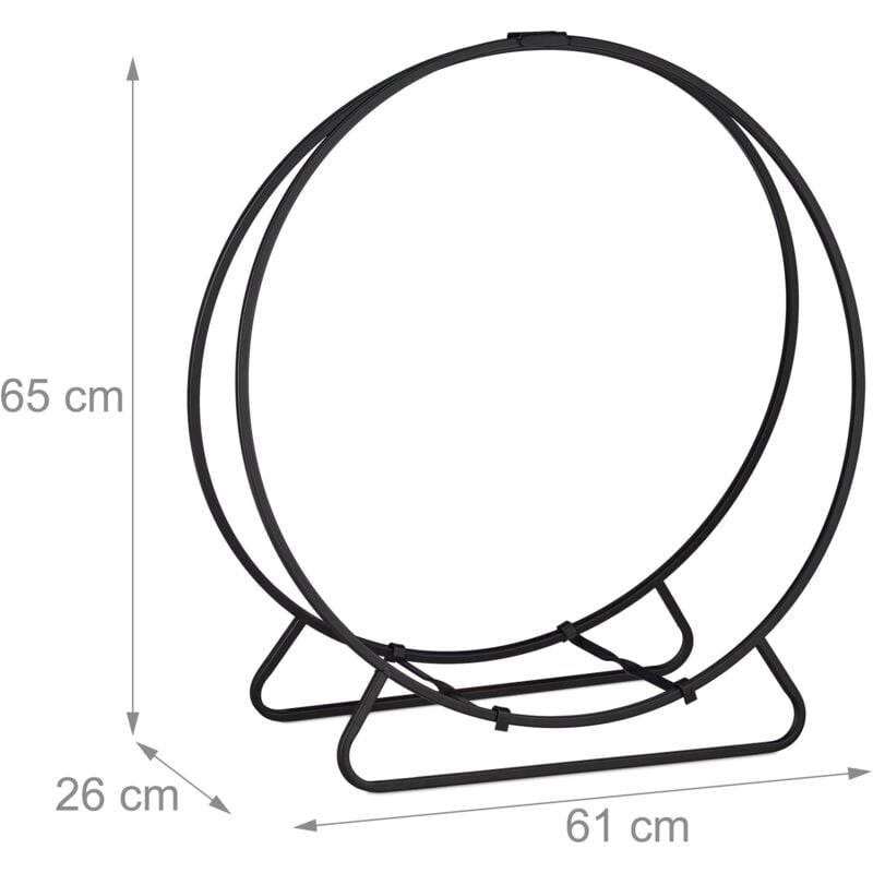 Range bûches acier étagère cercle bois rond noir