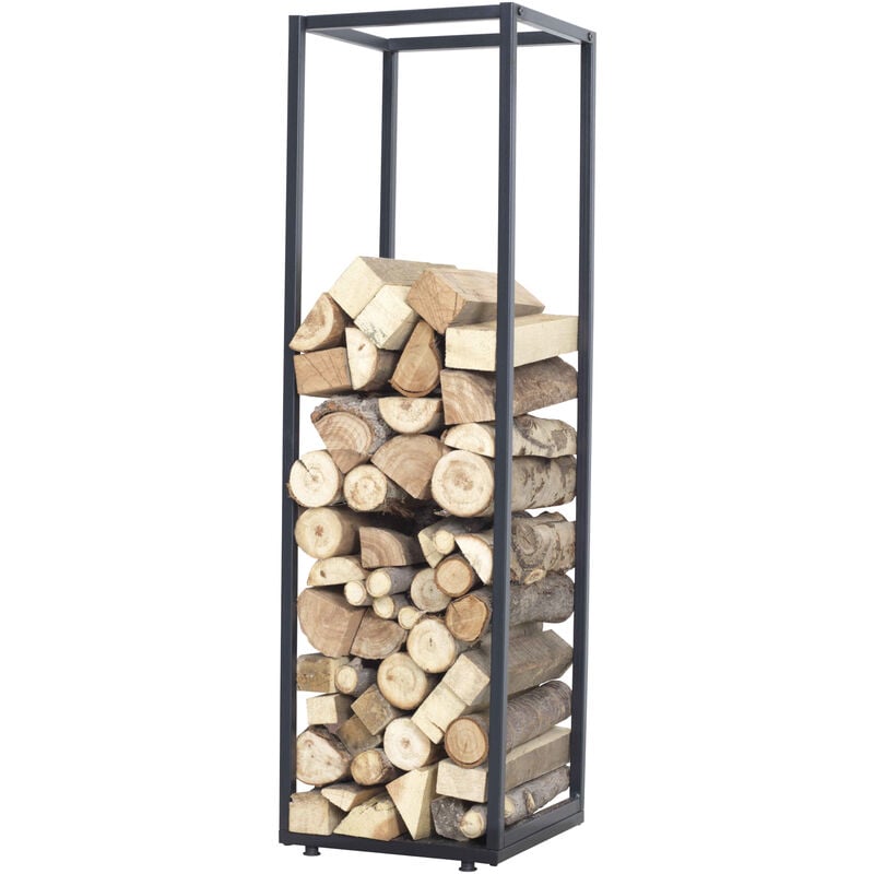 Range-bûches Tornved acier laqué noir [en.casa]