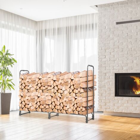 Range Bûche Extérieur avec Housse PVC Imperméabl Abri Bûche Rangement Bois Porte-bûches Abris Bois Noir Maison Chic