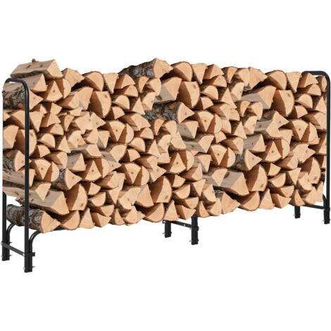Range Bûche Intérieur Extérieur, pour Bois de Chauffage, 244x34x110CM, Charge 350 KG, Cadre en Fer
