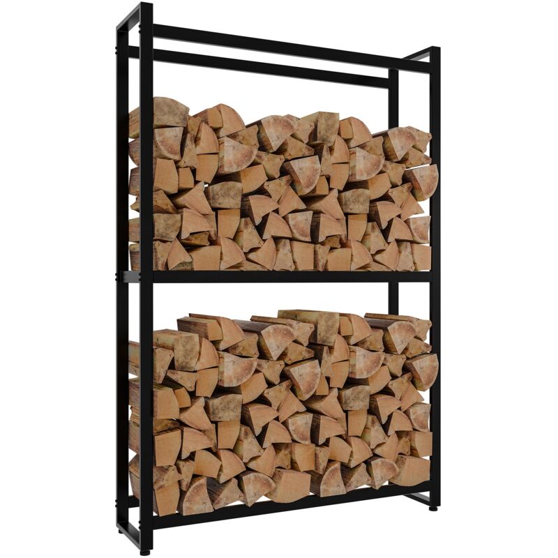 Range-bûches 2 niveaux étagère support bois de cheminée 150x100x25 cm en métal noir 100003573
