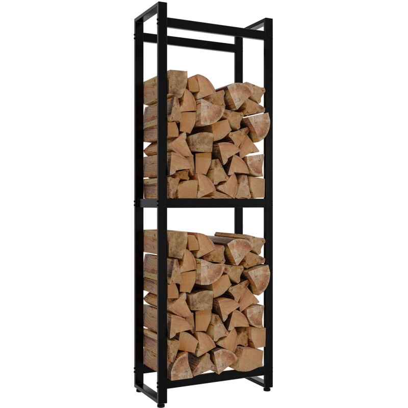 Range-bûches 2 niveaux étagère support bois de cheminée 150x50x25 cm en métal noir 100003574