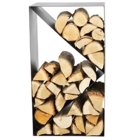 Range bûches casier acier noir 45x30x80 cm – 3 compartiments triangulaires – Fabrication européenne – Rangement efficace bois – Farmcook