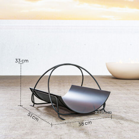 Range-bûches d'intérieur, 51 x 38 x 33 cm, design géométrique avec poignée en métal, noir