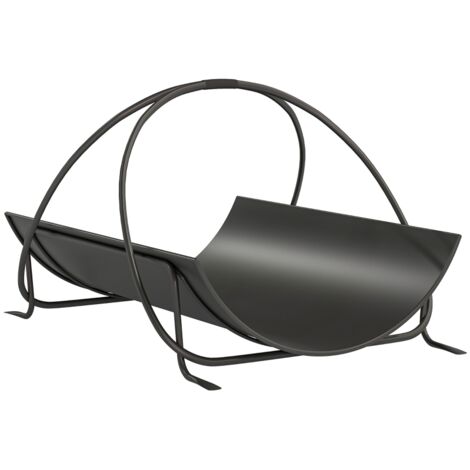 Range-bûches d’intérieur design géométrique avec poignée métal noir, structure compacte pour bois de chauffage, rangement salon cheminée moderne