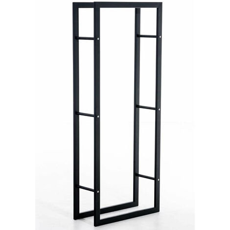 Range-bûches étagère bois de cheminée 25x60x150 métal mat noir
