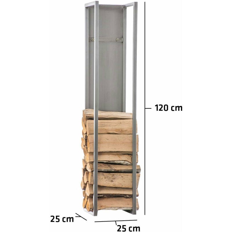 Range-bûches étagère en acier inoxydable bois de cheminée 25x25x120 cm DEC10018