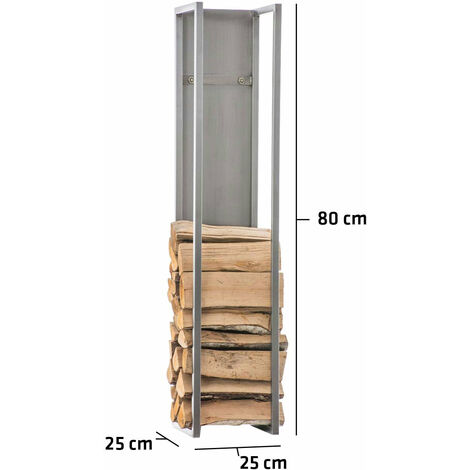 Range-bûches étagère en acier inoxydable bois de cheminée 25x25x80 cm