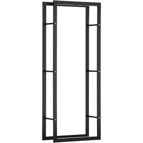 Range bûches Etagère porte bois de cheminée porte-bûches intérieur et extérieur charge max. 100 Kg dim. 60L x 25l x 150H cm métal noir