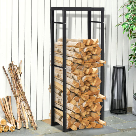 Étagère à Bois De Chauffage En Métal Noir - 150x25x60 Cm, Capacité 150kg, Pour Intérieur Et Extérieur