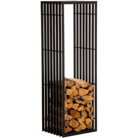Range-bûches étagère support bois de cheminée 150x50 cm en métal noir-mat 100003537