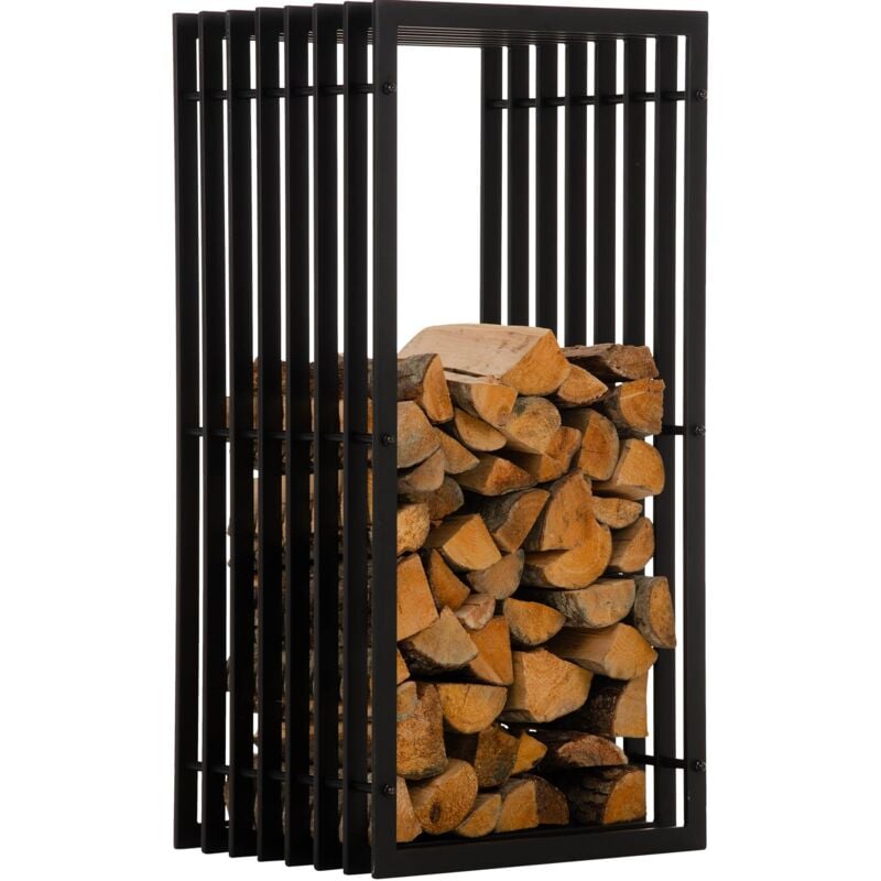 Décoshop26 - Range-bûches étagère support bois de cheminée 150x50 cm en métal noir-mat 100003535