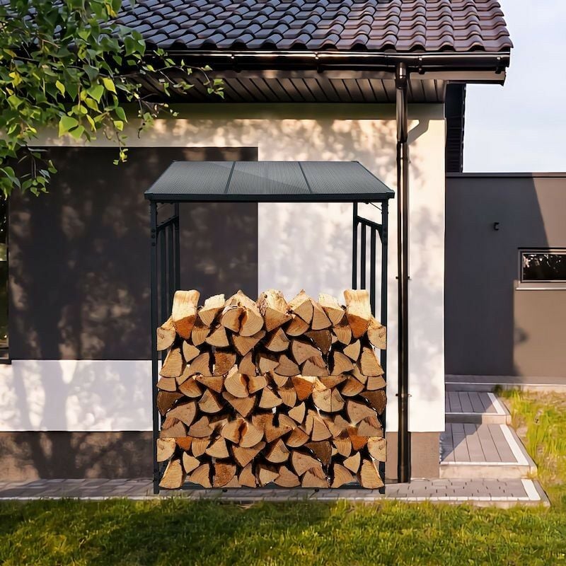 Range Bûches Extérieur 130 x 70 x 185 + Housse. Idéal rangement bois de chauffage - Noir