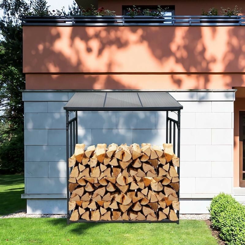 Range Bûches Extérieur 143 x 70 x 145 + Housse. Idéal rangement bois de chauffage - Noir