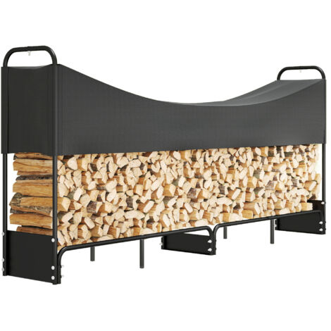 Range bûches extérieur, abri bois de chauffage couverture imperméable 600D Oxford charge 300 kg 260 x 38 x 118 cm noir